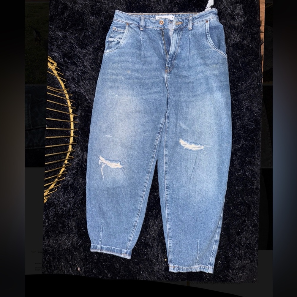 Zara Light Blue Distressed Boyfriend Jeans